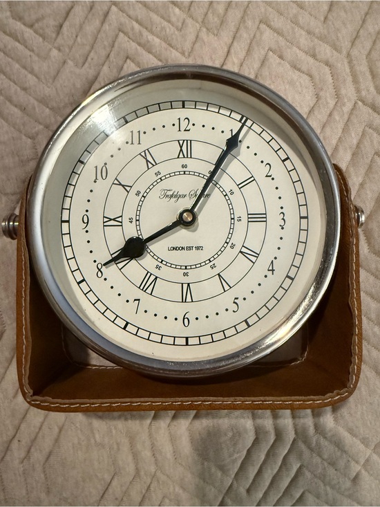 Trafalgar Other - Trafalgar White Dial Clock with Brown Leather Travel Case